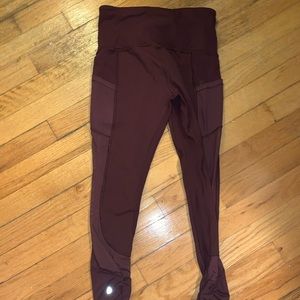 Lululemon burgundy 7/8 pants with sheer sides